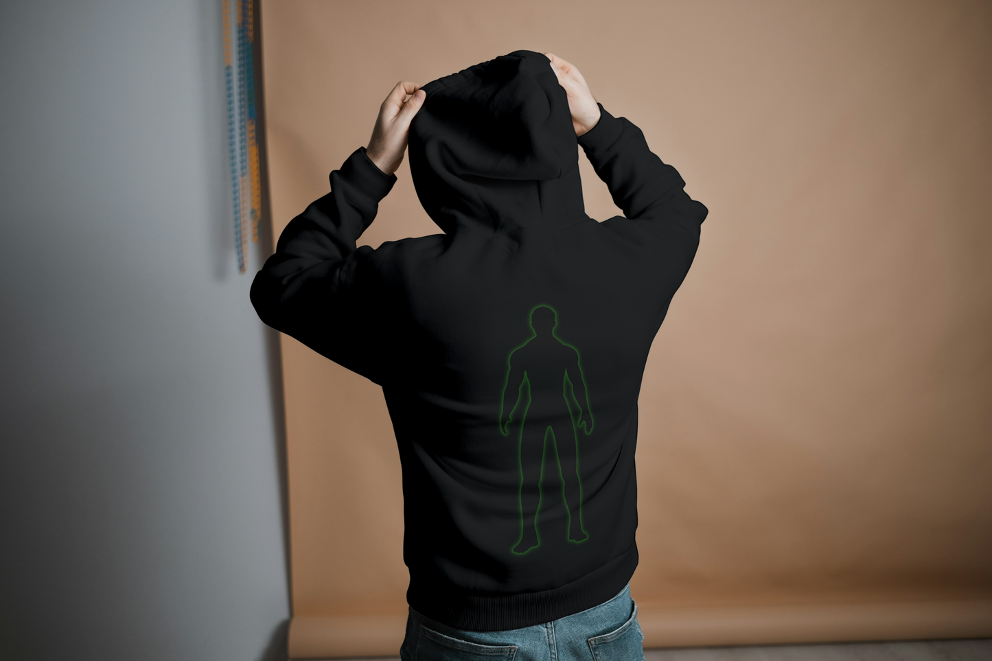 Laser Shadow Glow – Men’s Oversized Black Hoodie