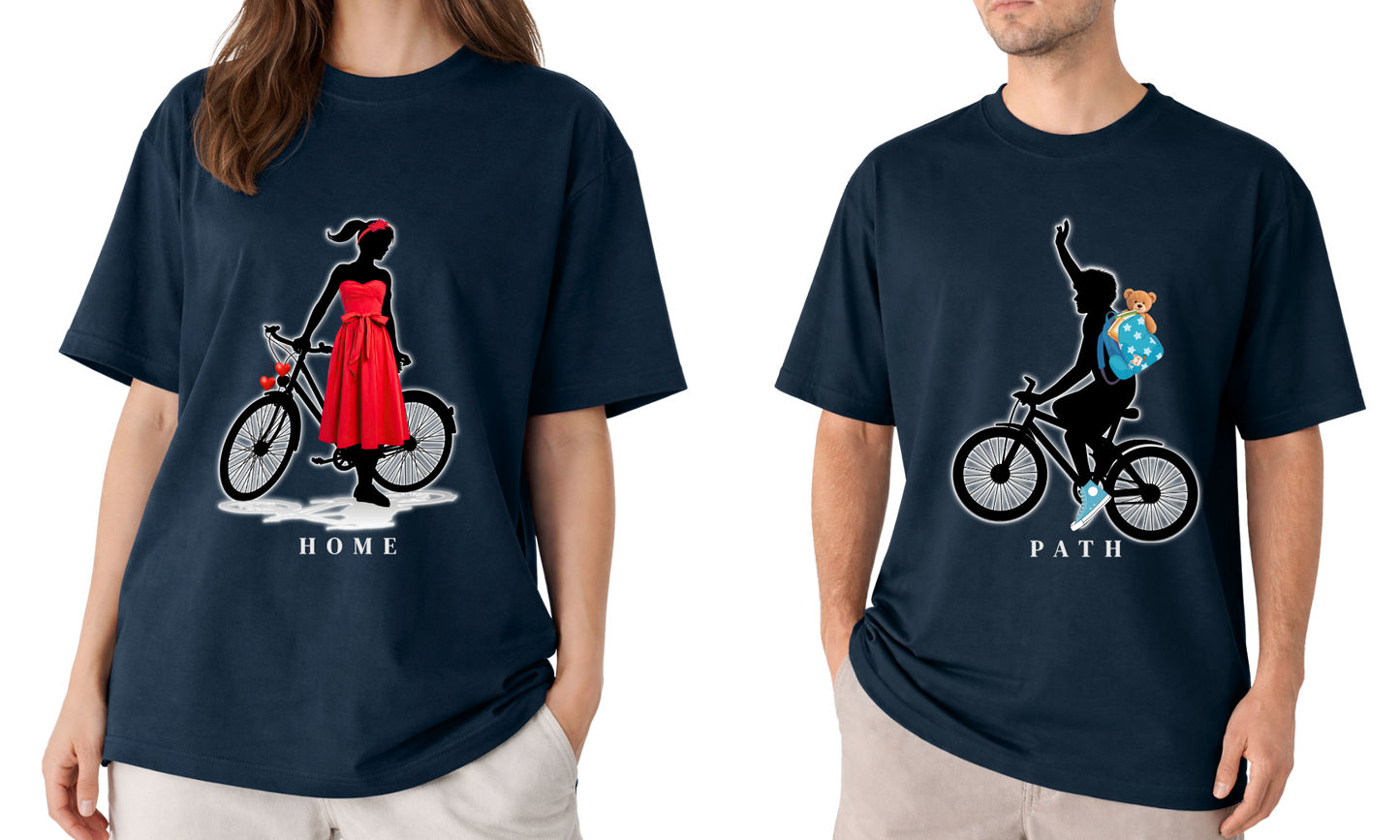 PATH × HOME – Navy Blue Couple Oversized T-Shirt Set | Modern Love | Design A & Design B