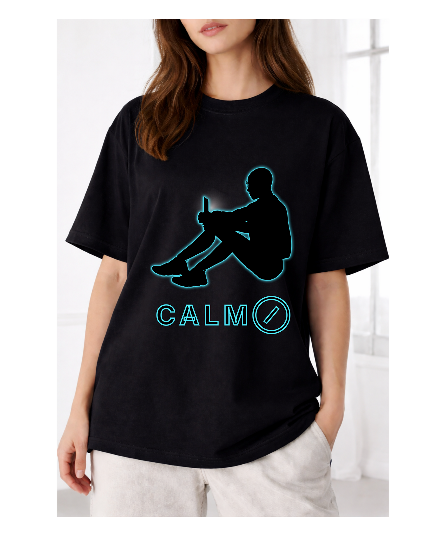 CALM⊘ Glow Silhouette Oversized Unisex T-Shirt | Modern Mindfulness