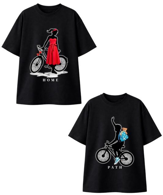 PATH × HOME – Black Couple Oversized T-Shirt Set | Modern Love | Design A & Design B