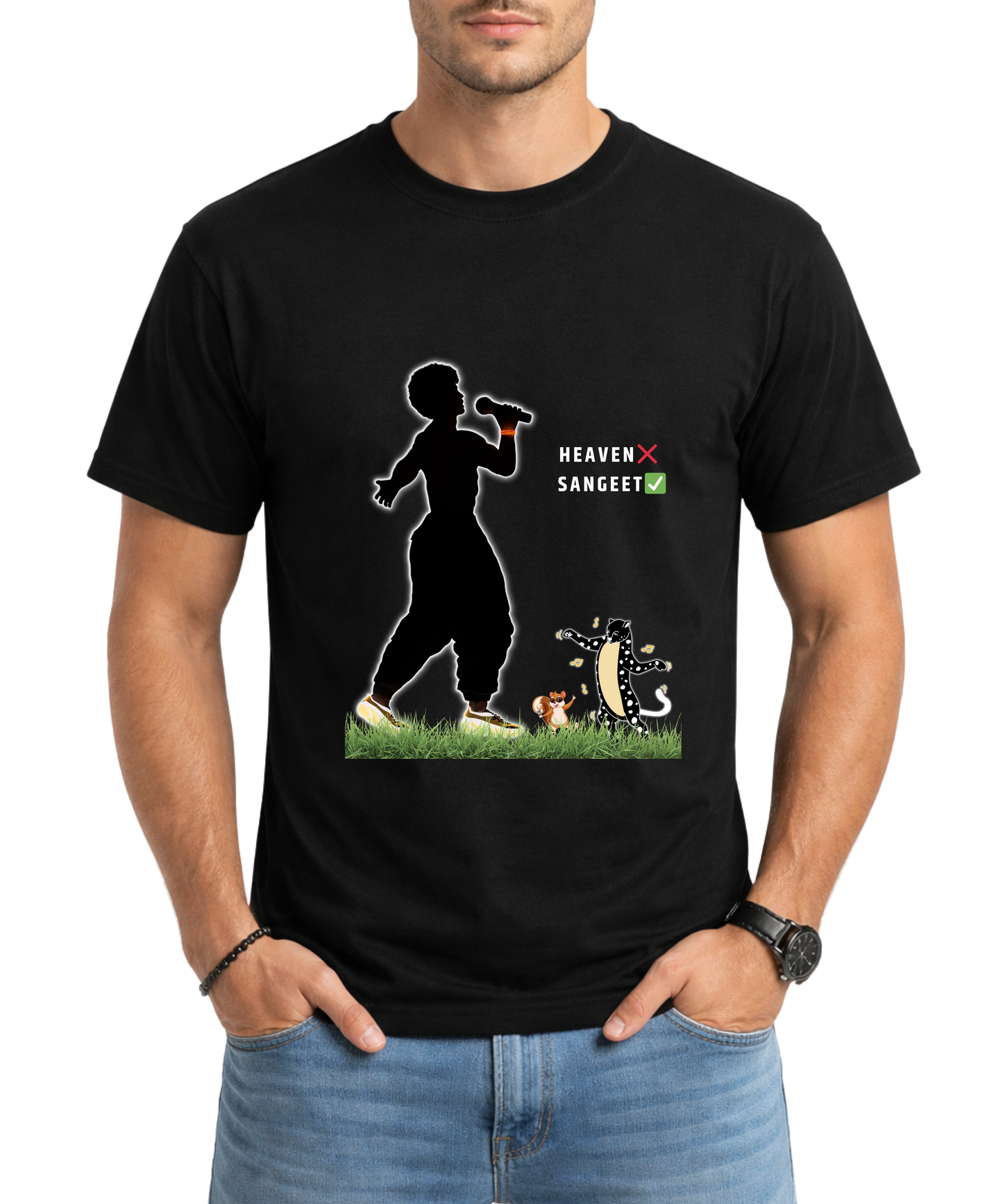 Heaven ❌ Sangeet ✅ Men’s Crew T-Shirt | Modern Spiritual Music Graphic Tee