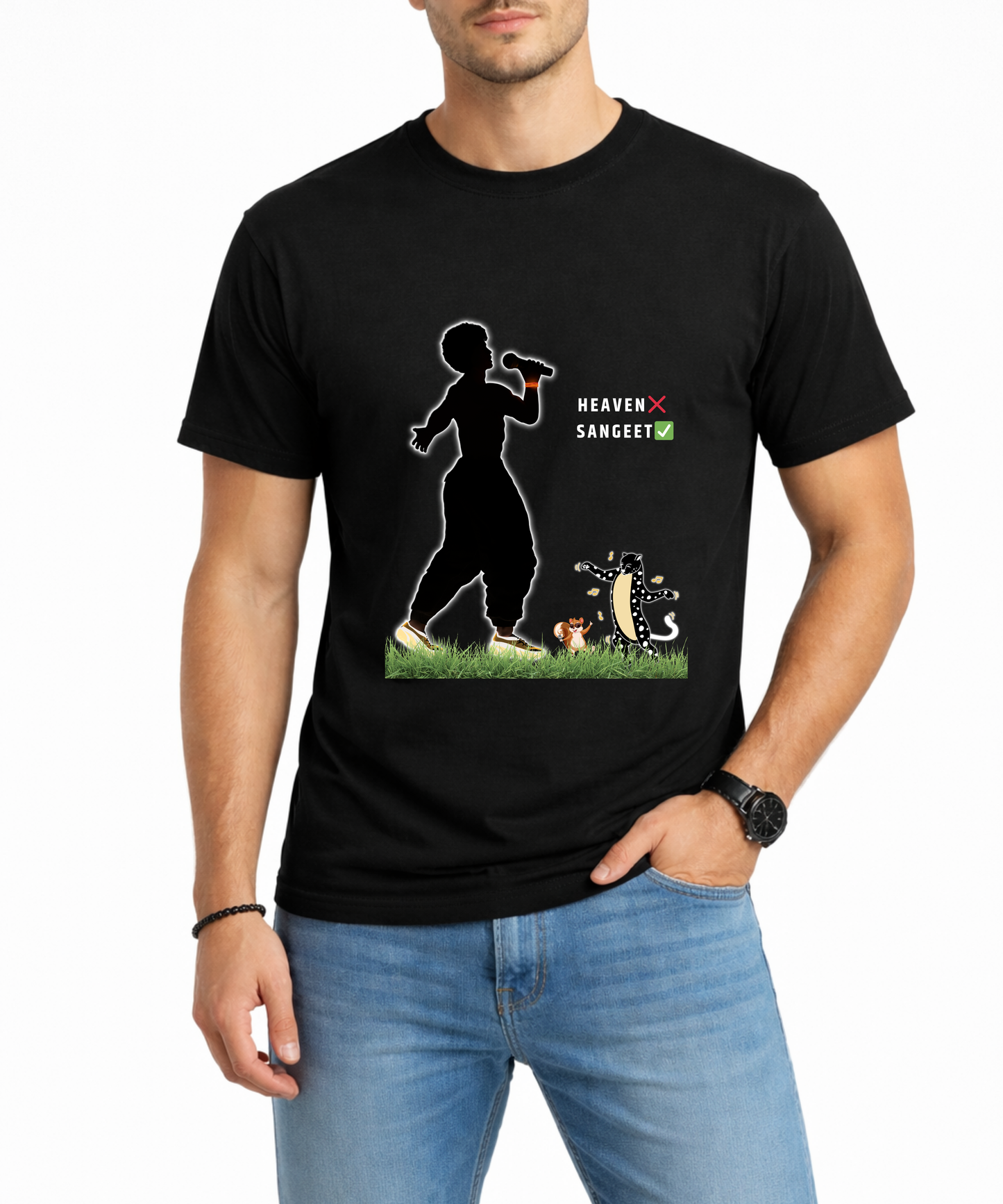 Heaven ❌ Sangeet ✅ Men’s Crew T-Shirt | Modern Spiritual Music Graphic Tee