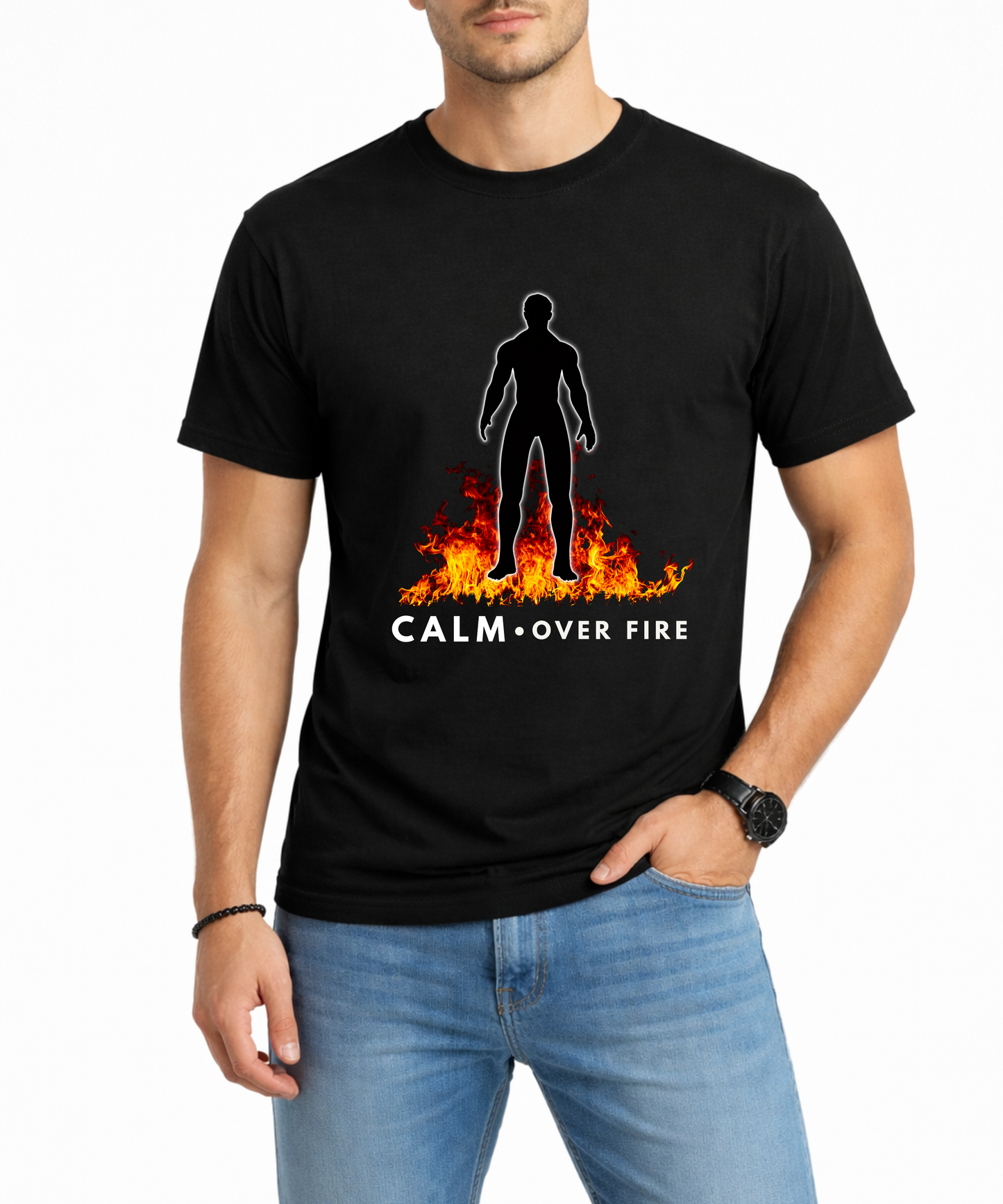 Calm Over Fire – Men’s Spiritual Cotton Crew Neck T-Shirt