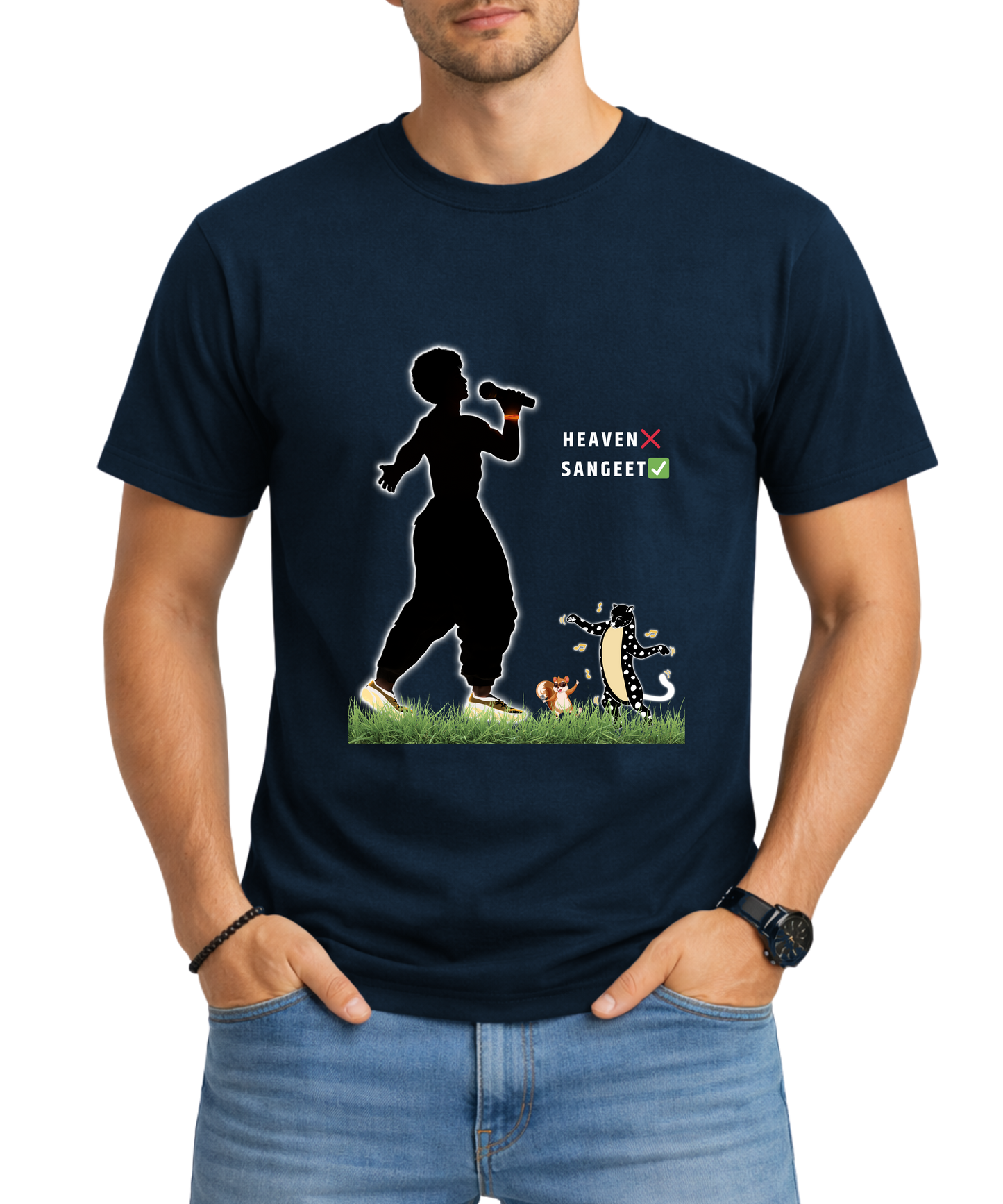 Heaven ❌ Sangeet ✅ Men’s Crew T-Shirt | Modern Spiritual Music Graphic Tee