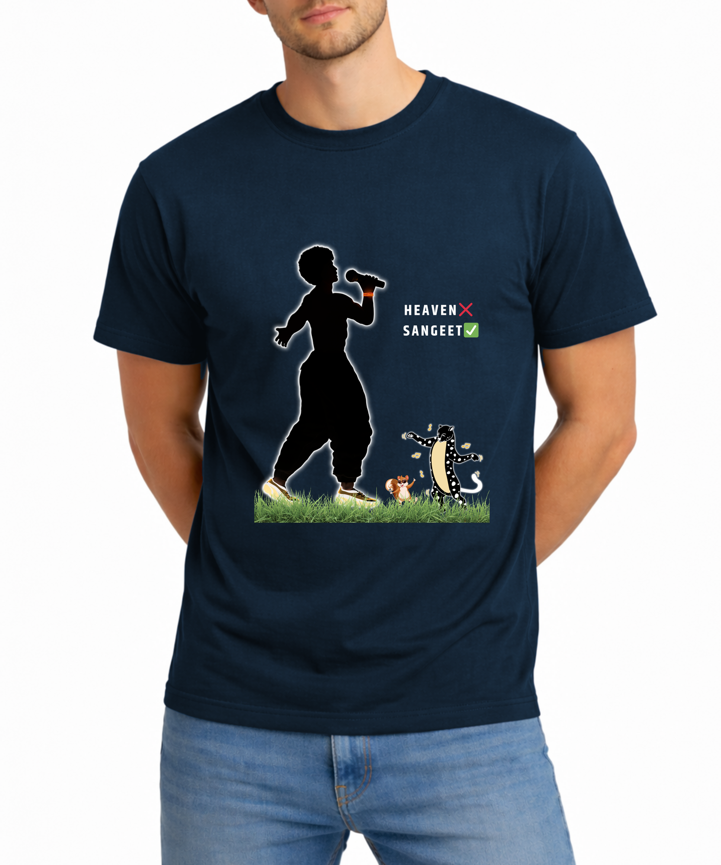 Heaven ❌ Sangeet ✅ Men’s Crew T-Shirt | Modern Spiritual Music Graphic Tee