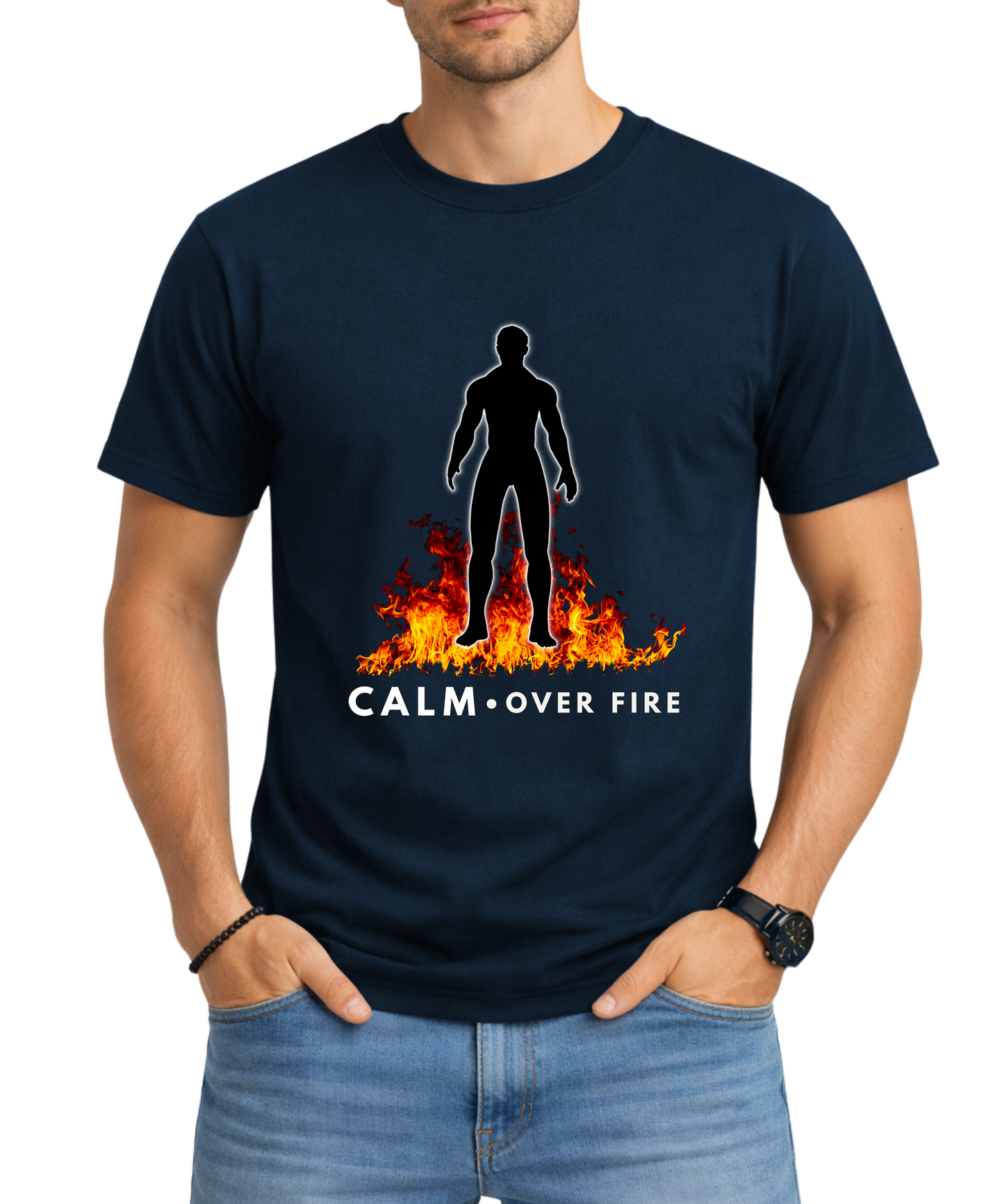Calm Over Fire – Men’s Spiritual Cotton Crew Neck T-Shirt