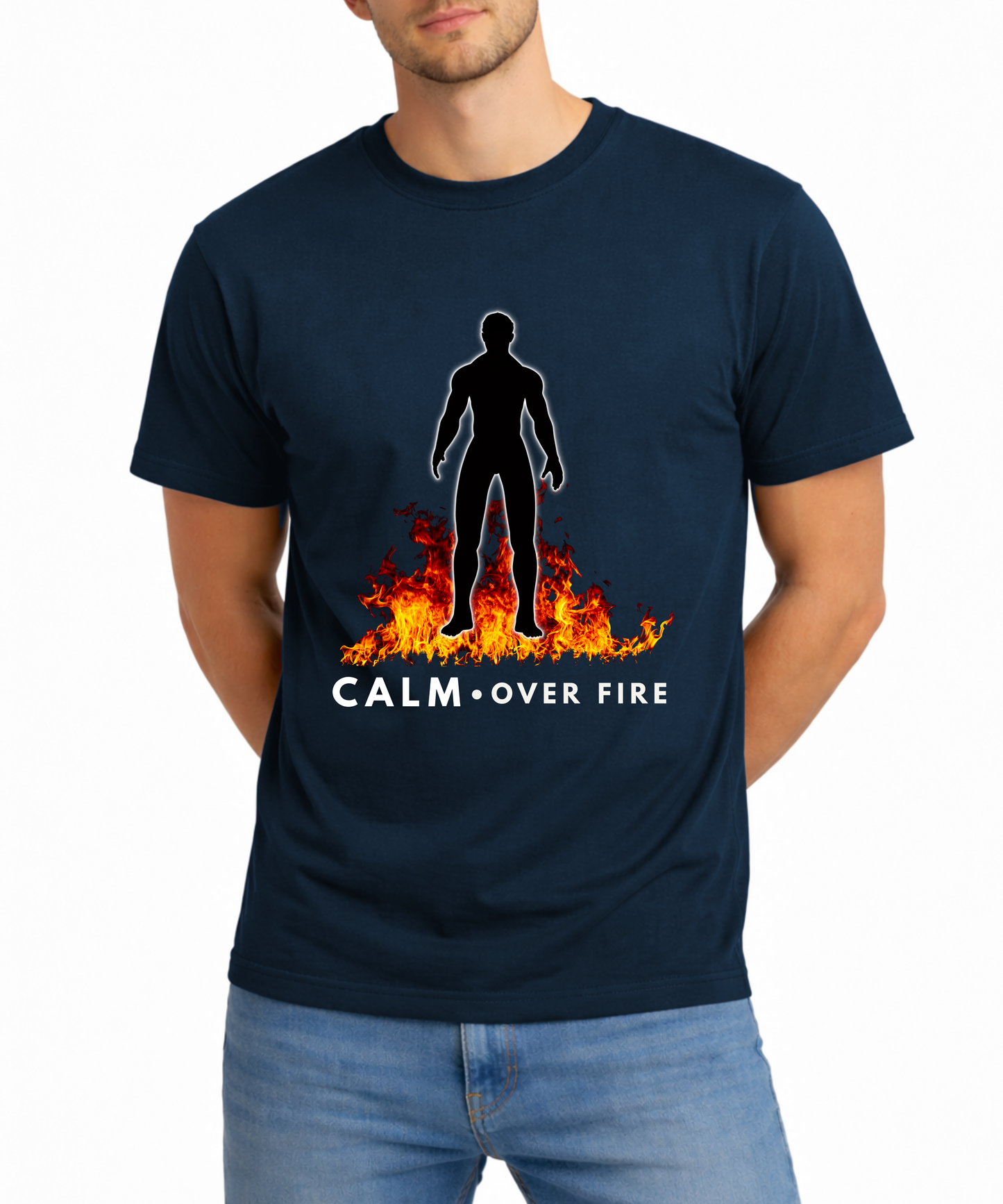 Calm Over Fire – Men’s Spiritual Cotton Crew Neck T-Shirt