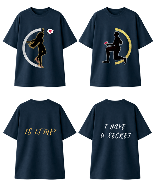 Navy Blue Couple Oversized T-Shirt Set | Modern Love | Design A & Design B