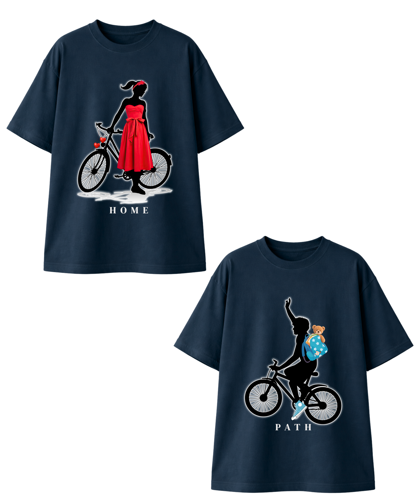 PATH × HOME – Navy Blue Couple Oversized T-Shirt Set | Modern Love | Design A & Design B