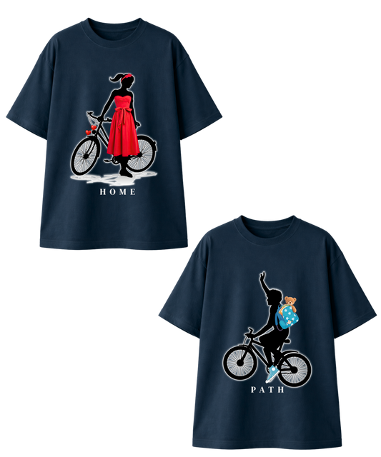 PATH × HOME – Navy Blue Couple Oversized T-Shirt Set | Modern Love | Design A & Design B